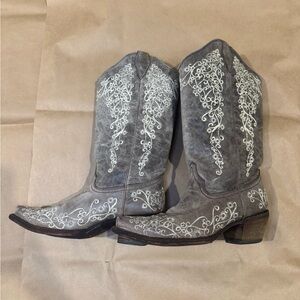 Elegant Gray Embroidered Heeled Boots